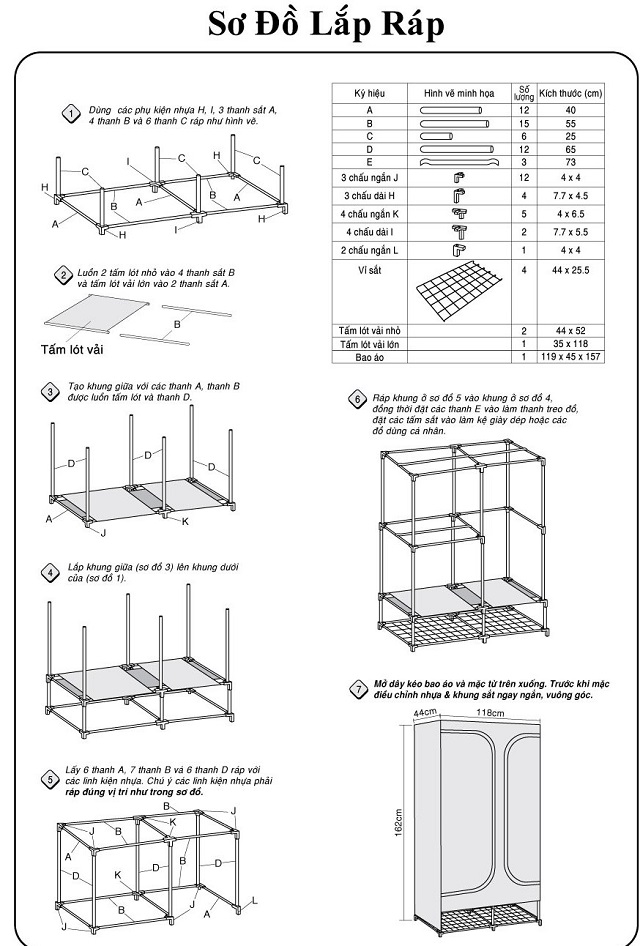 Tủ vải 2 buồng 4 ngăn lắp ráp cực đơn giản. 